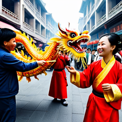 블루존 지역의 커뮤니티 활동 - Community Festival**

"A vibrant street festival in a modern Chinese city, fully clothed families en...