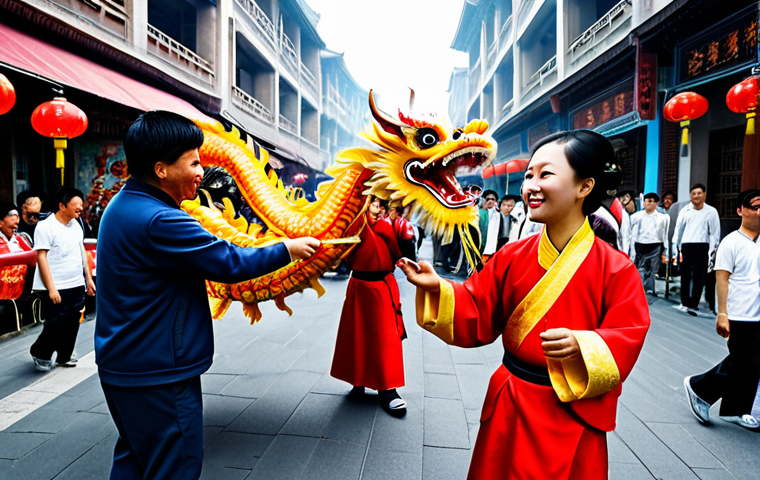 블루존 지역의 커뮤니티 활동 - Community Festival**

"A vibrant street festival in a modern Chinese city, fully clothed families en...