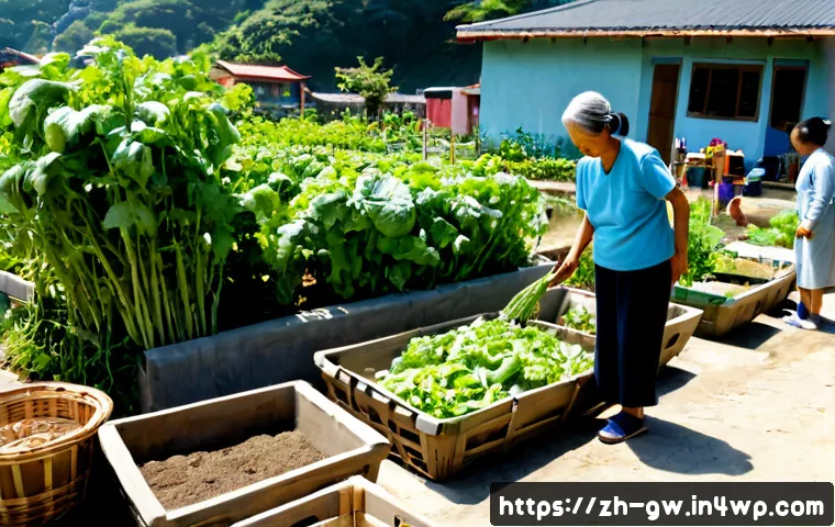 블루존 라이프스타일을 위한 가이드 - Photorealistic Blue Zone lifestyle scene, active older adults tending a sunlit community vegetable g...